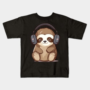 Cute Sloth Headphones Kids T-Shirt